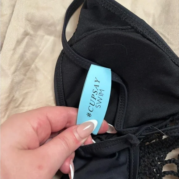 Black One-Piece Swimsuit with Crochet Detail - Picture 3 of 5